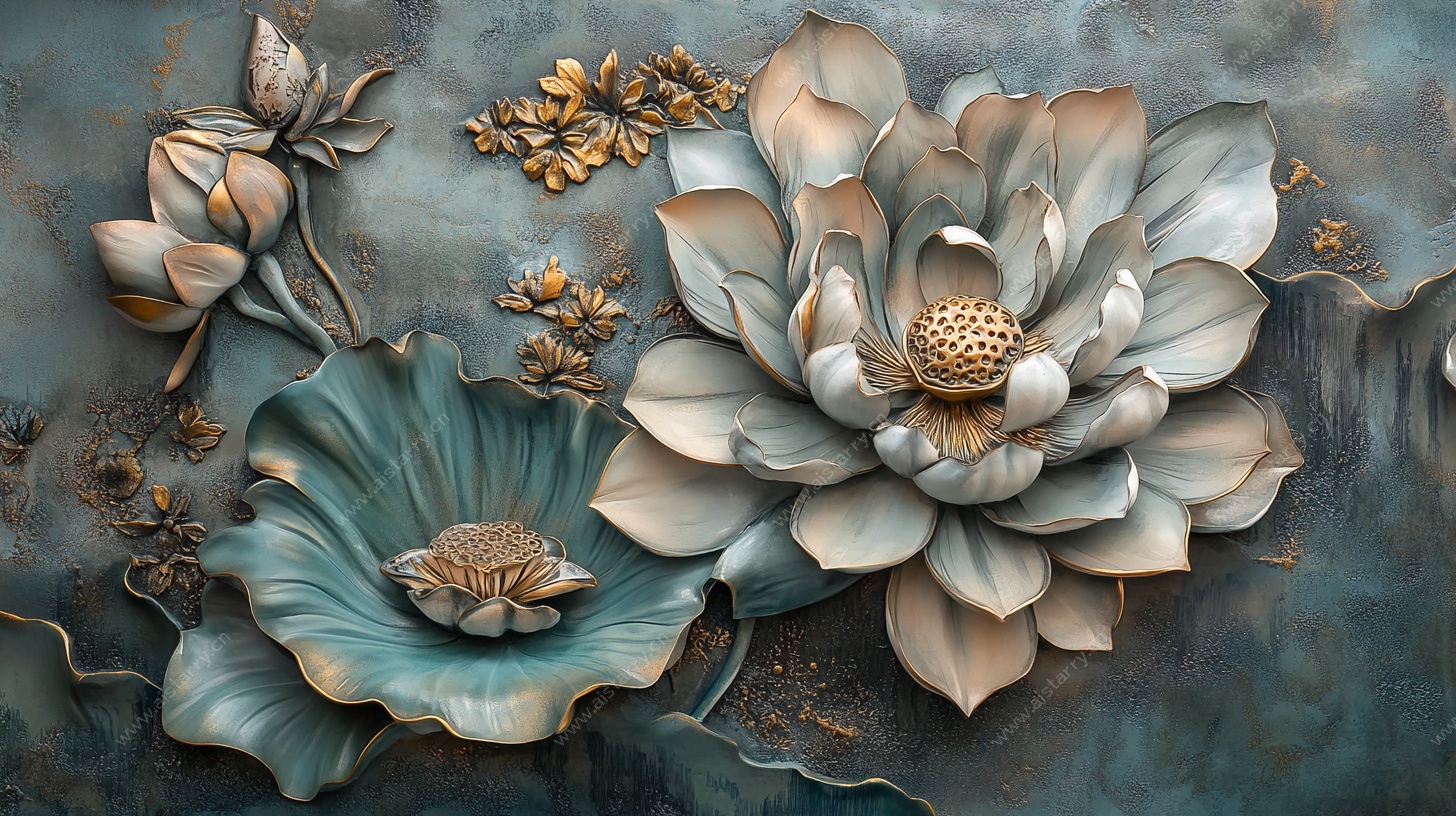 立体浮雕荷花艺术装饰图