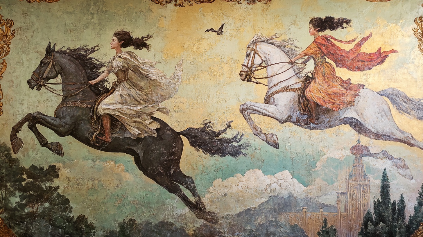 骑马女子壁画场景