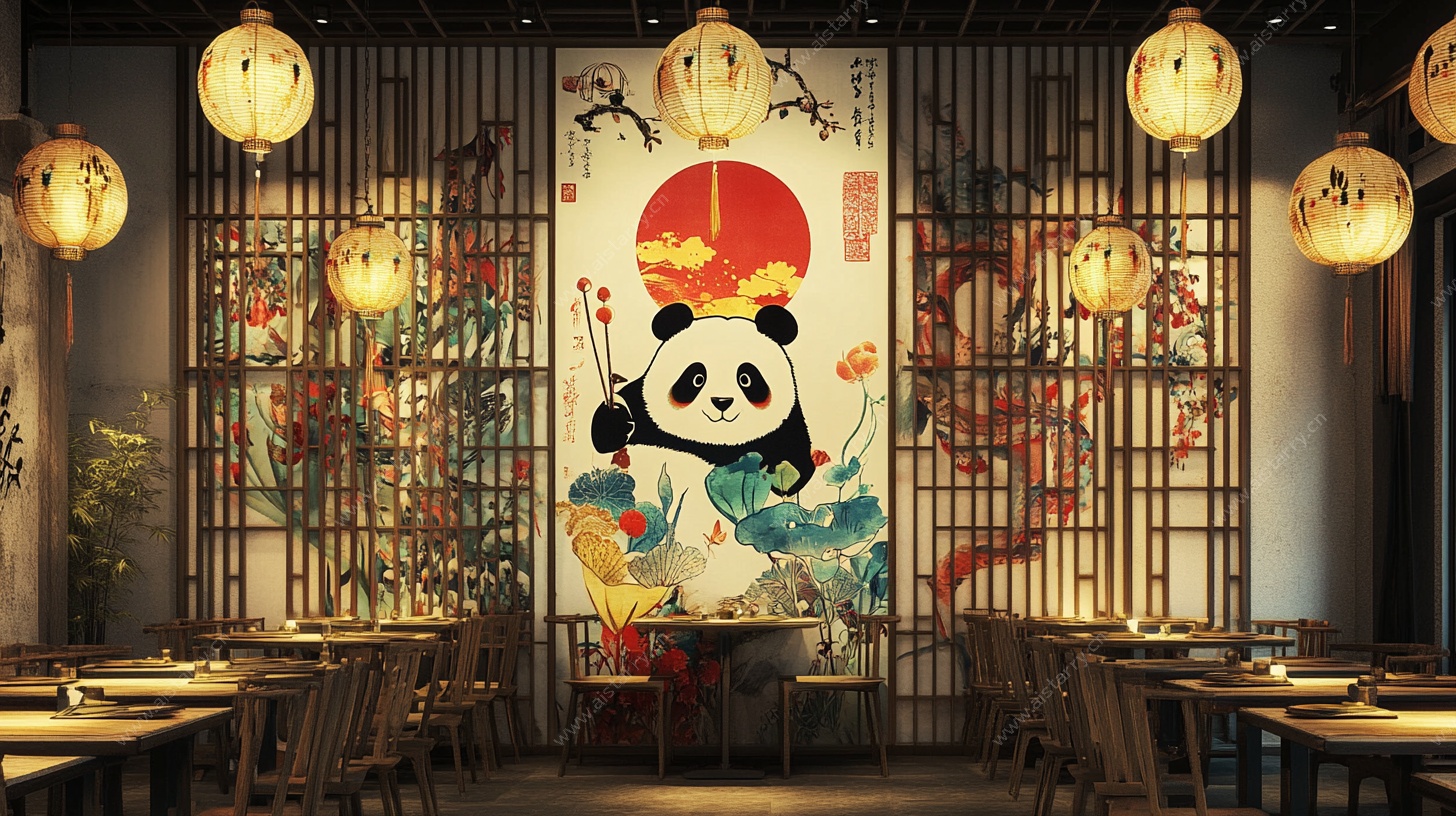 熊猫主题中式餐厅装饰