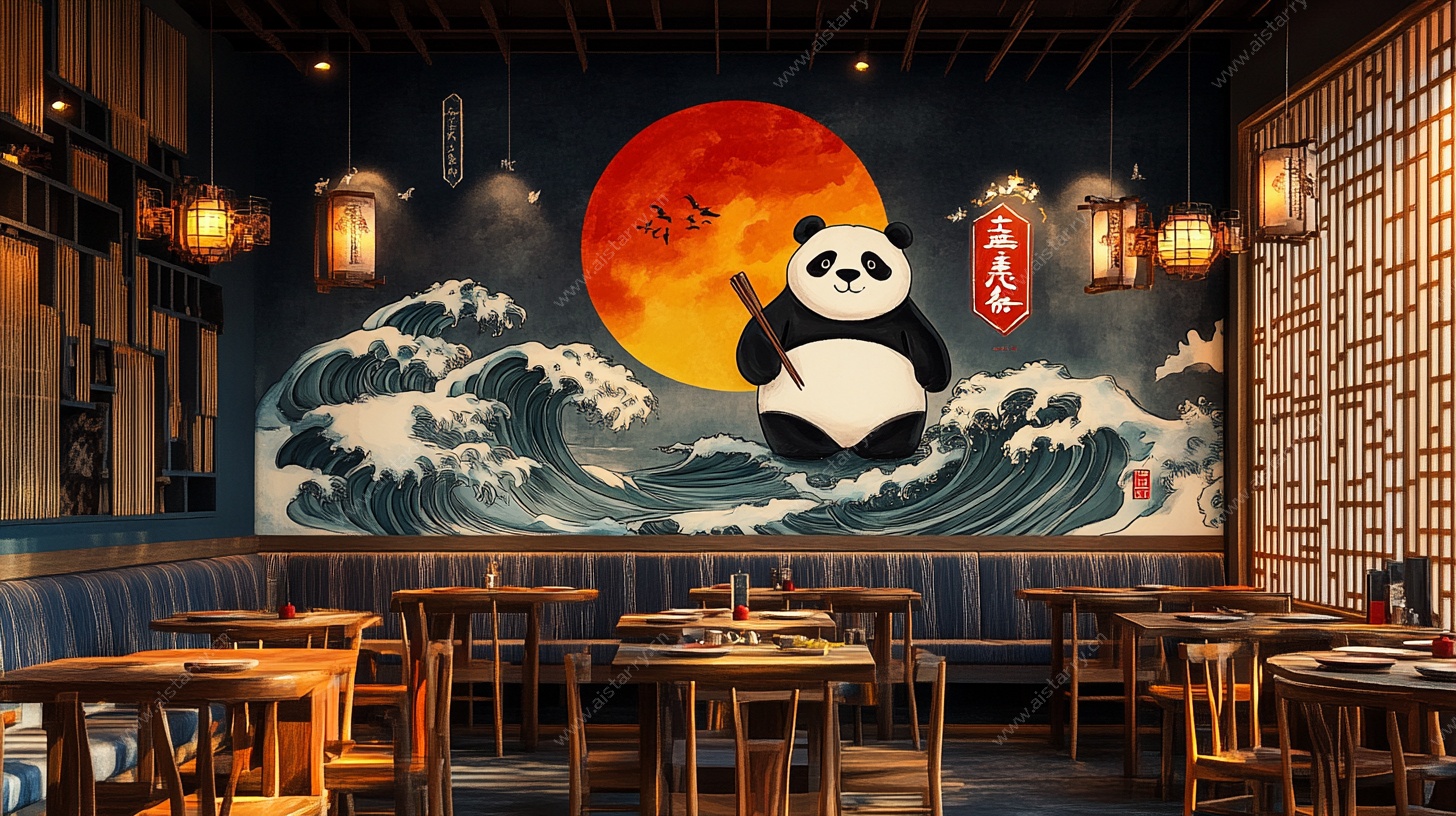 熊猫主题日式餐厅室内景