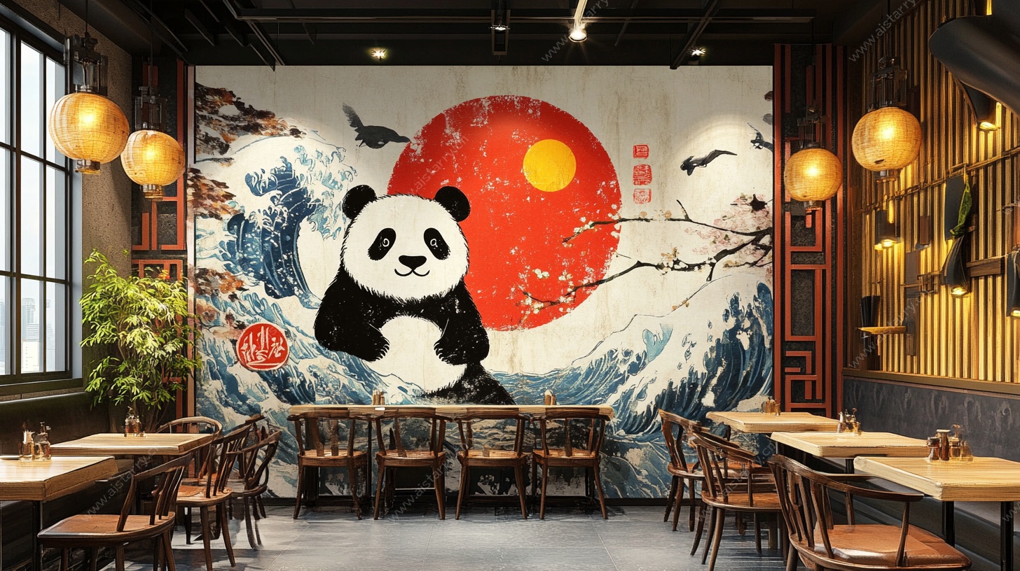 熊猫主题日式风格餐厅场景
