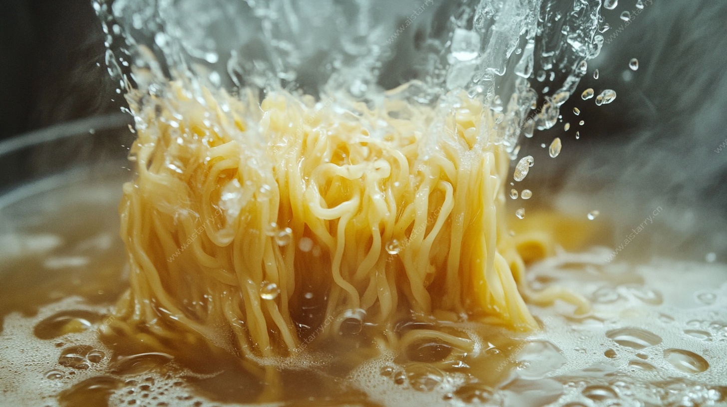 面条入水瞬间溅起水花