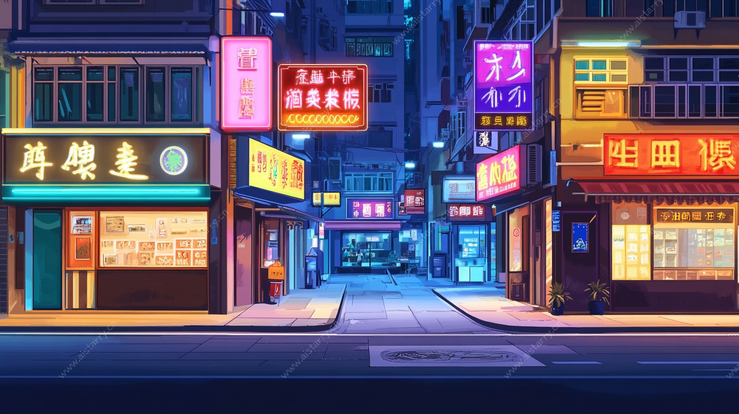 霓虹闪烁的香港街头夜景