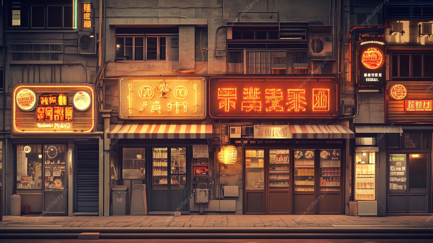 复古港式街头商铺夜景