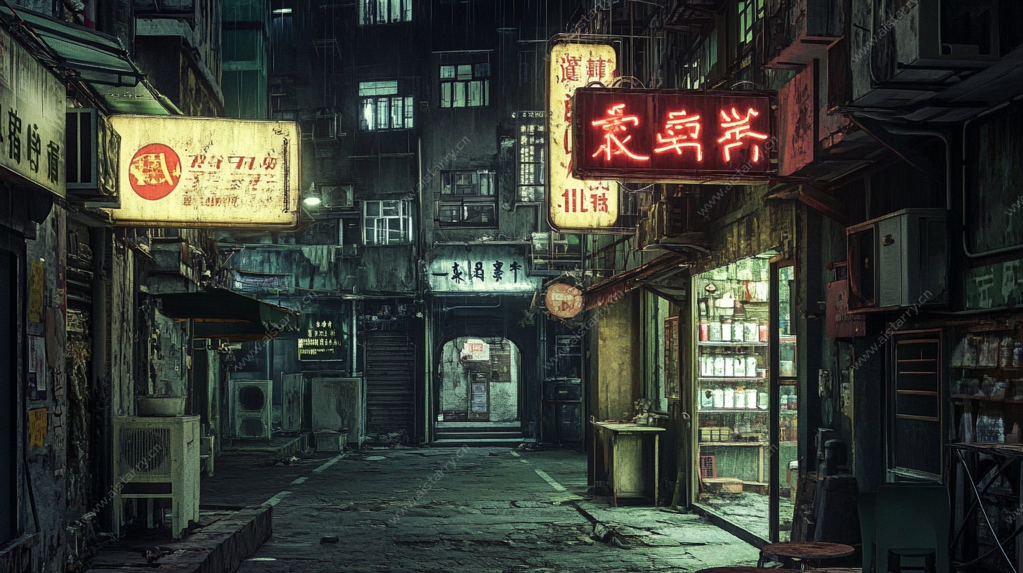 赛博朋克风霓虹老街