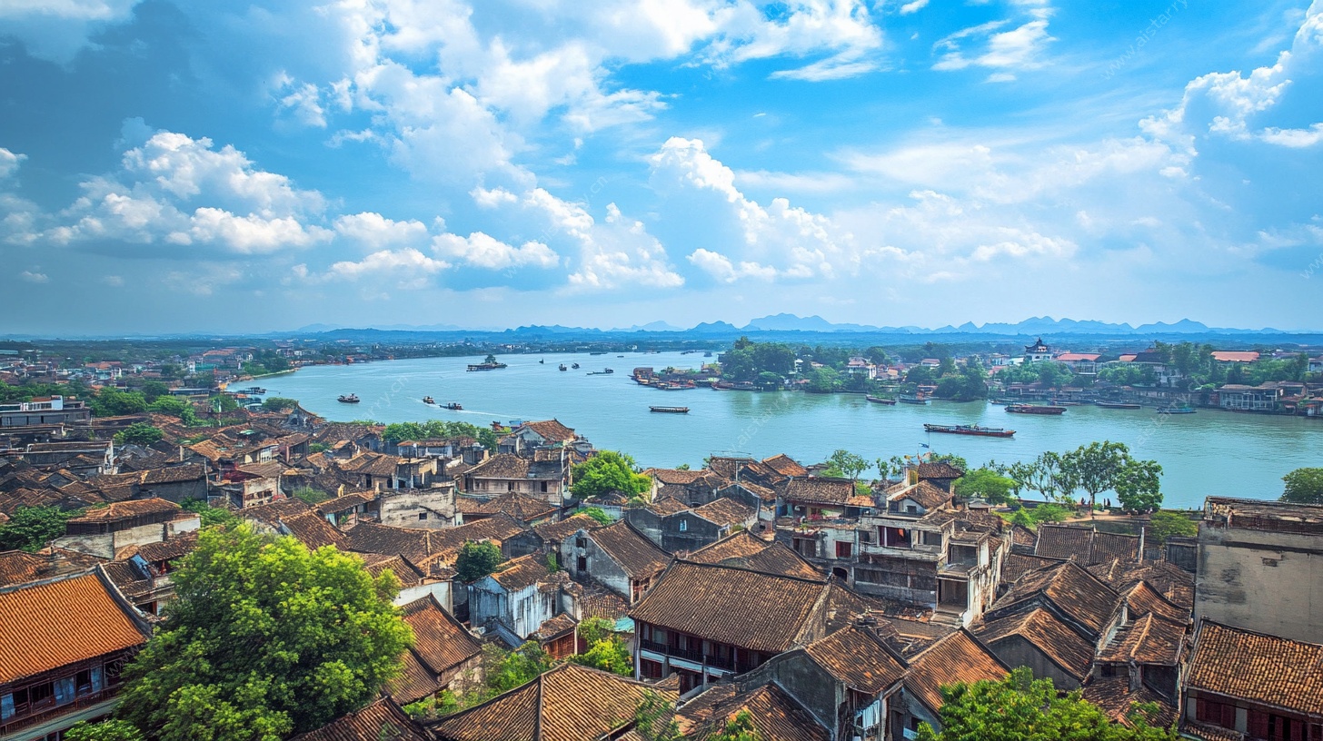 江边古村落全景风光
