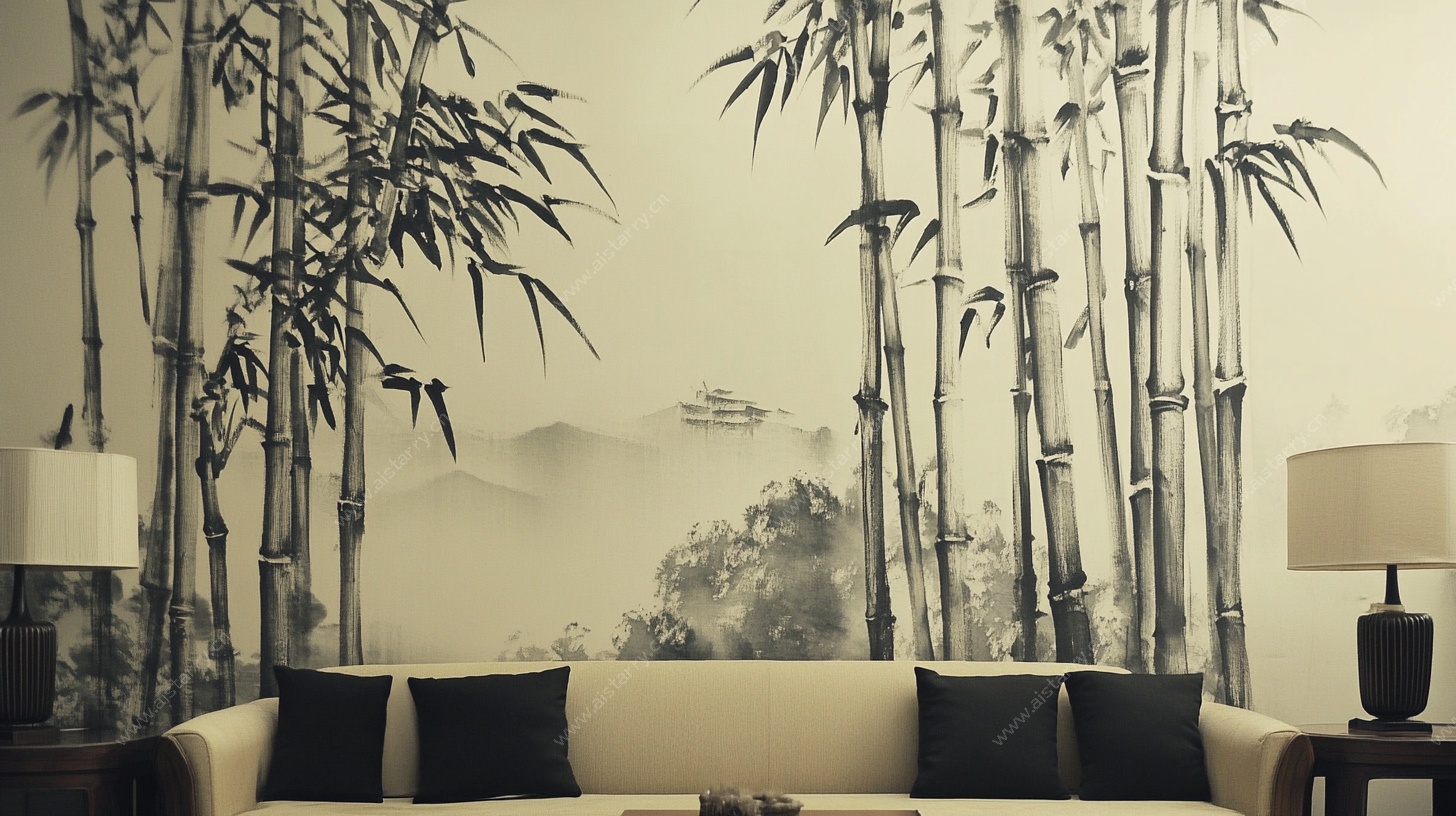 中式竹景客厅背景墙