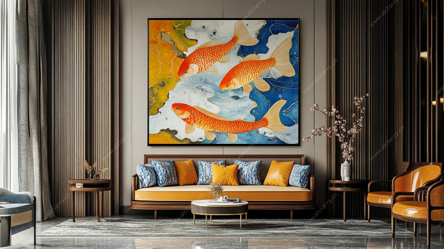客厅中式锦鲤挂画装饰