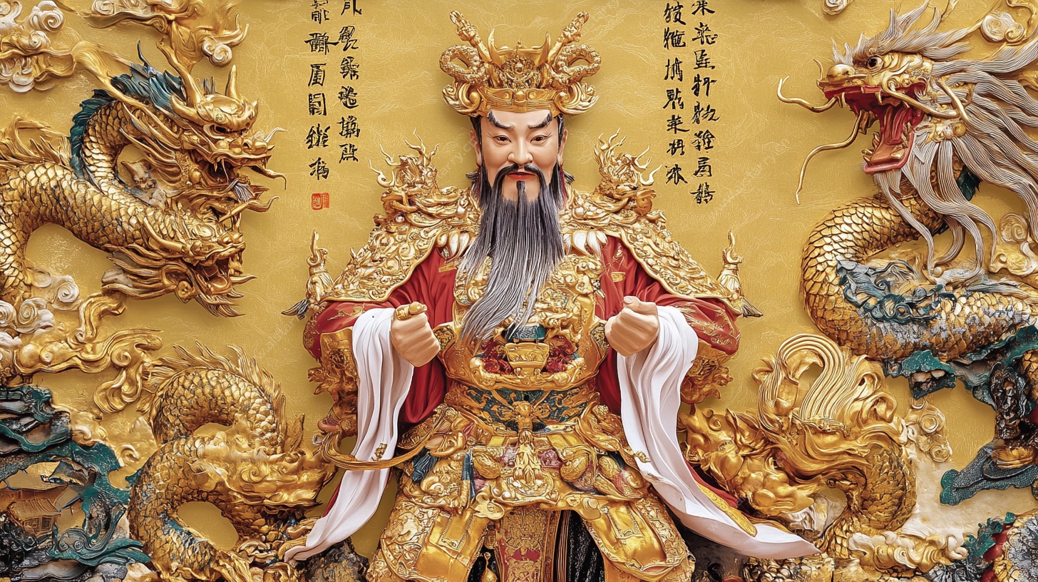 帝王雕像 双龙环绕金殿风