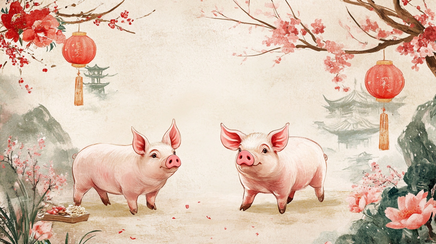 双猪贺春图