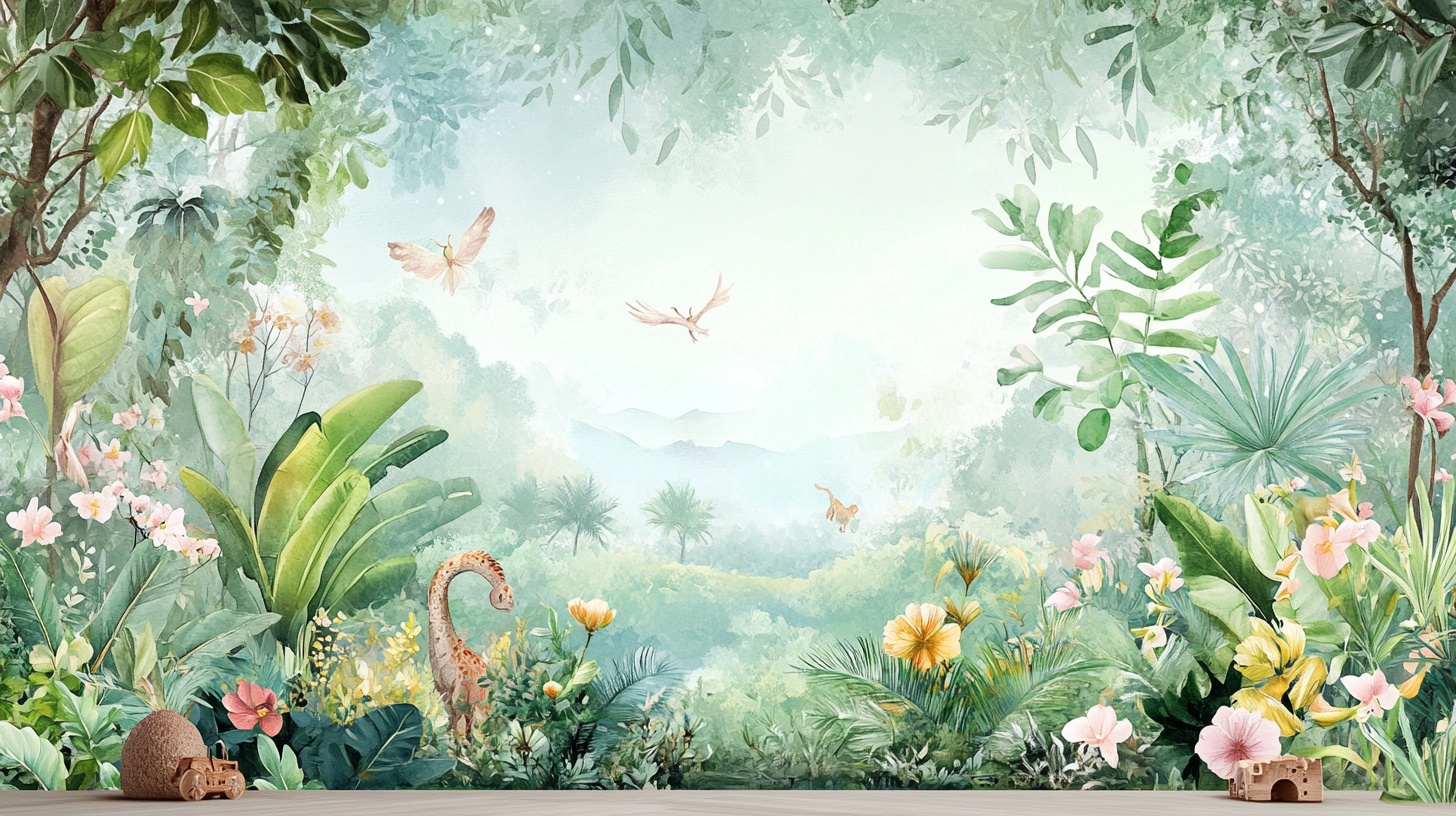 梦幻丛林花卉景观插画