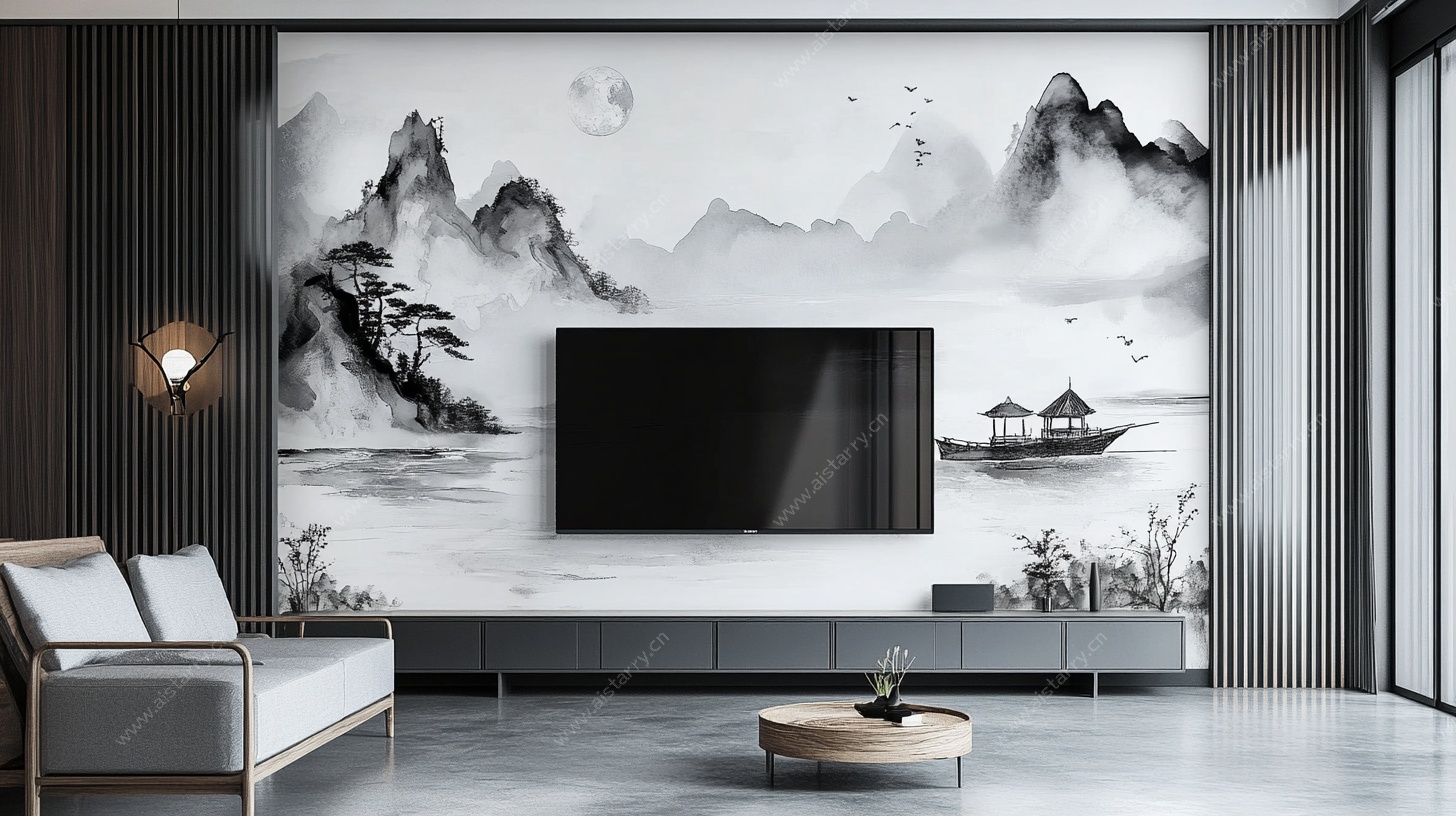 中式水墨风客厅电视背景墙
