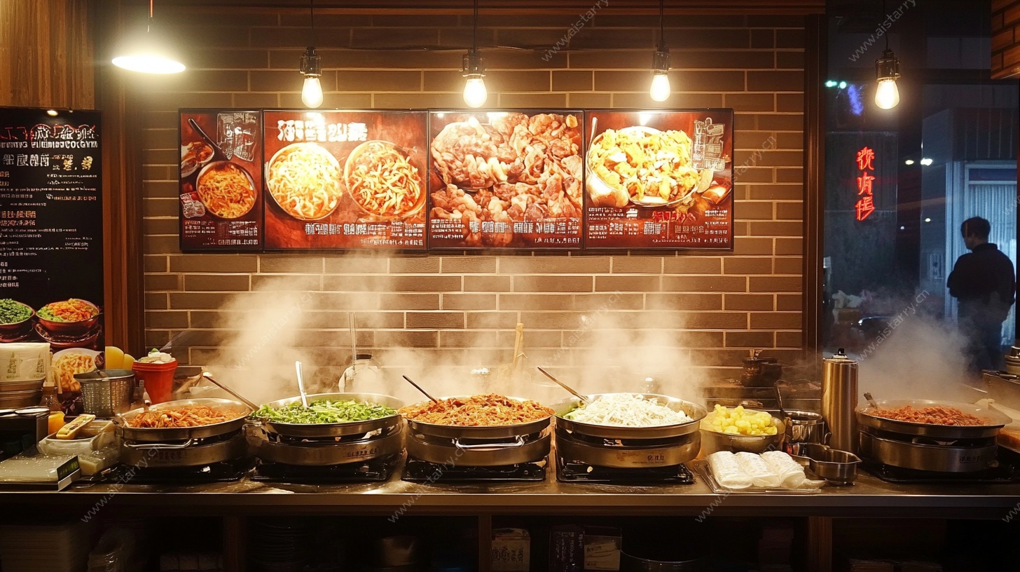 自助火锅店美食展示区