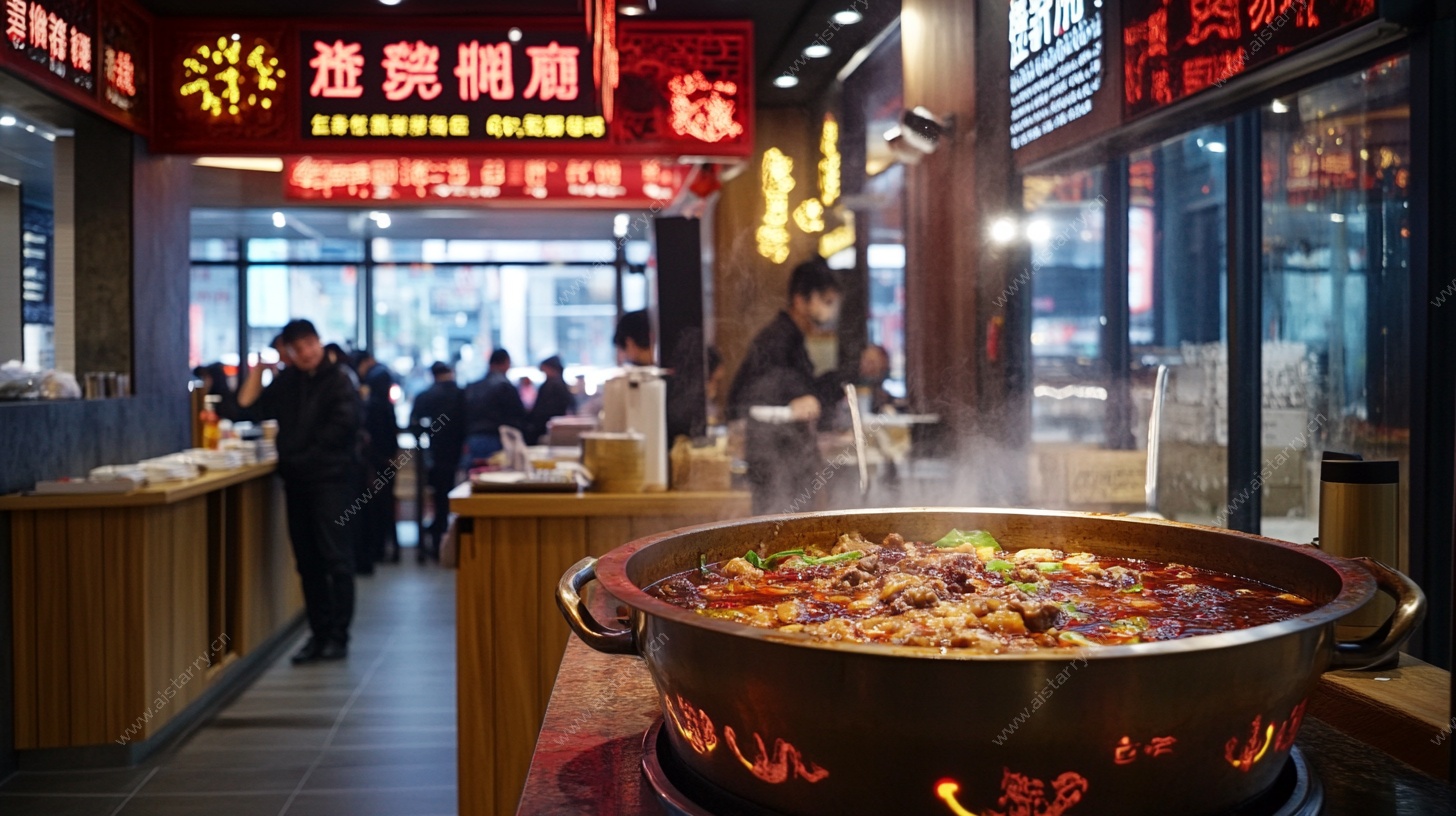 热闹火锅店中的沸腾火锅