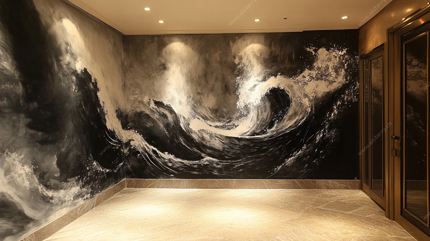 海浪壁画玄关设计