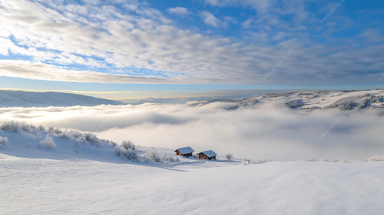冬日雪野中的静谧小屋