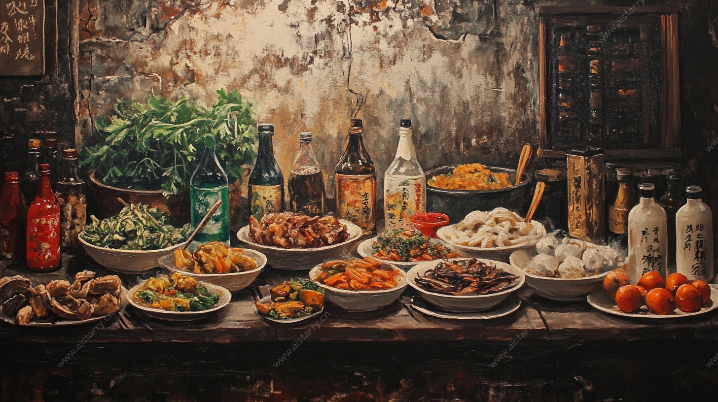 中式丰盛餐桌美食景象