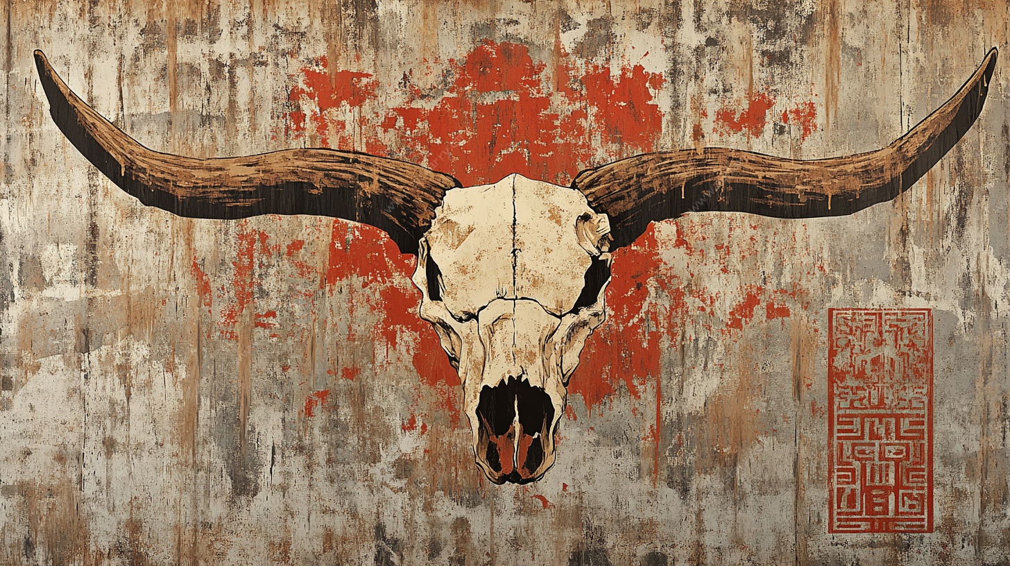 复古风牛头骨艺术壁画