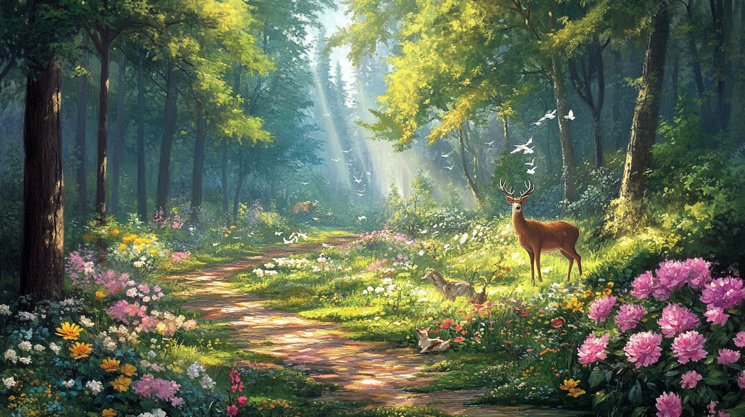 梦幻森林小鹿漫步图