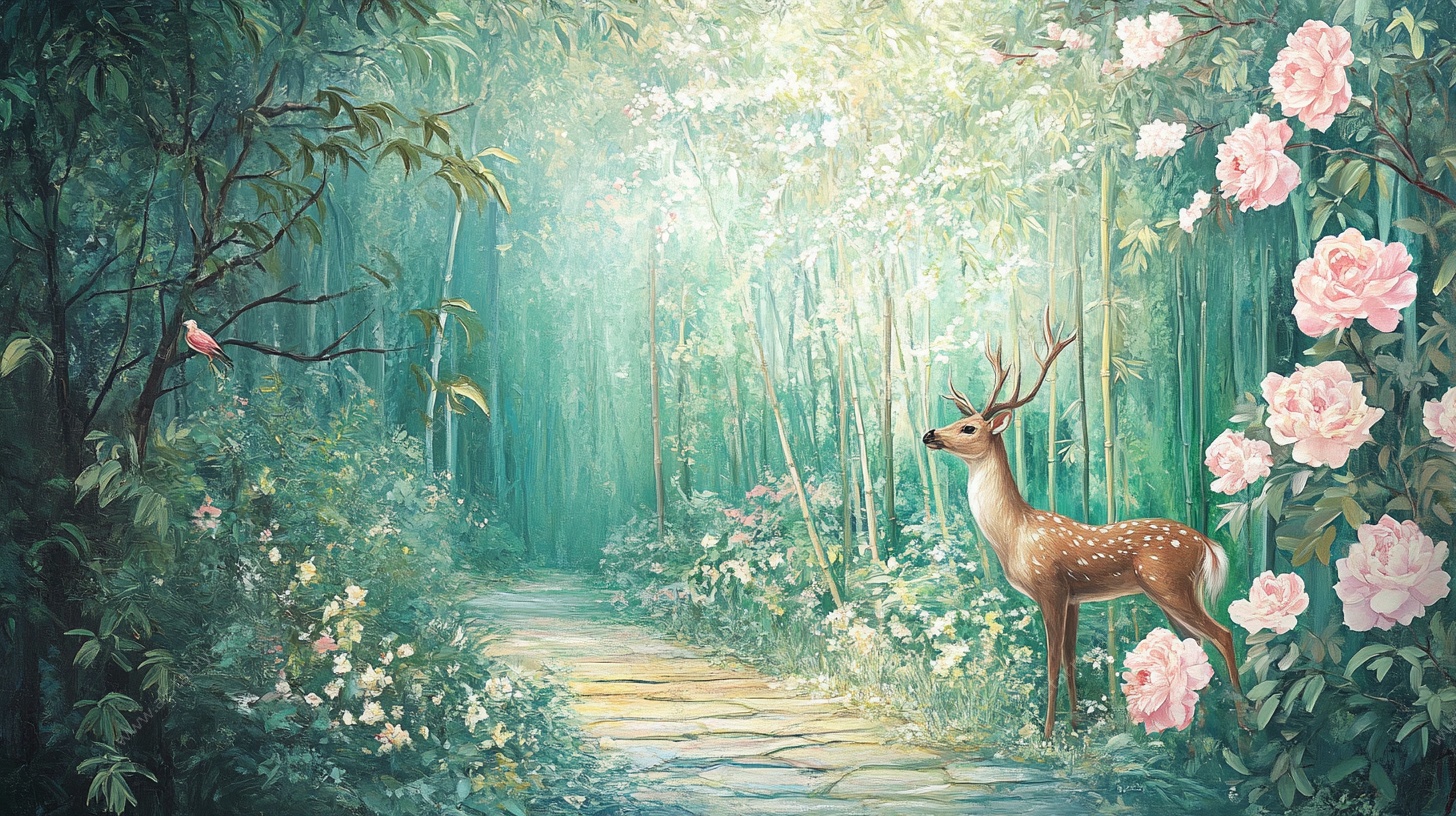 梦幻森林中的小鹿漫步