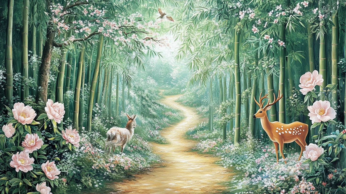 梦幻竹林鹿景图