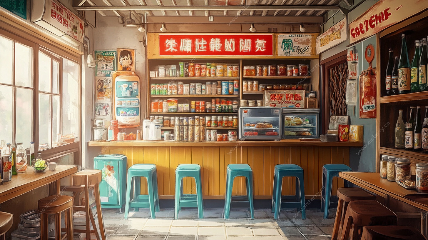 复古风街边小吃店场景