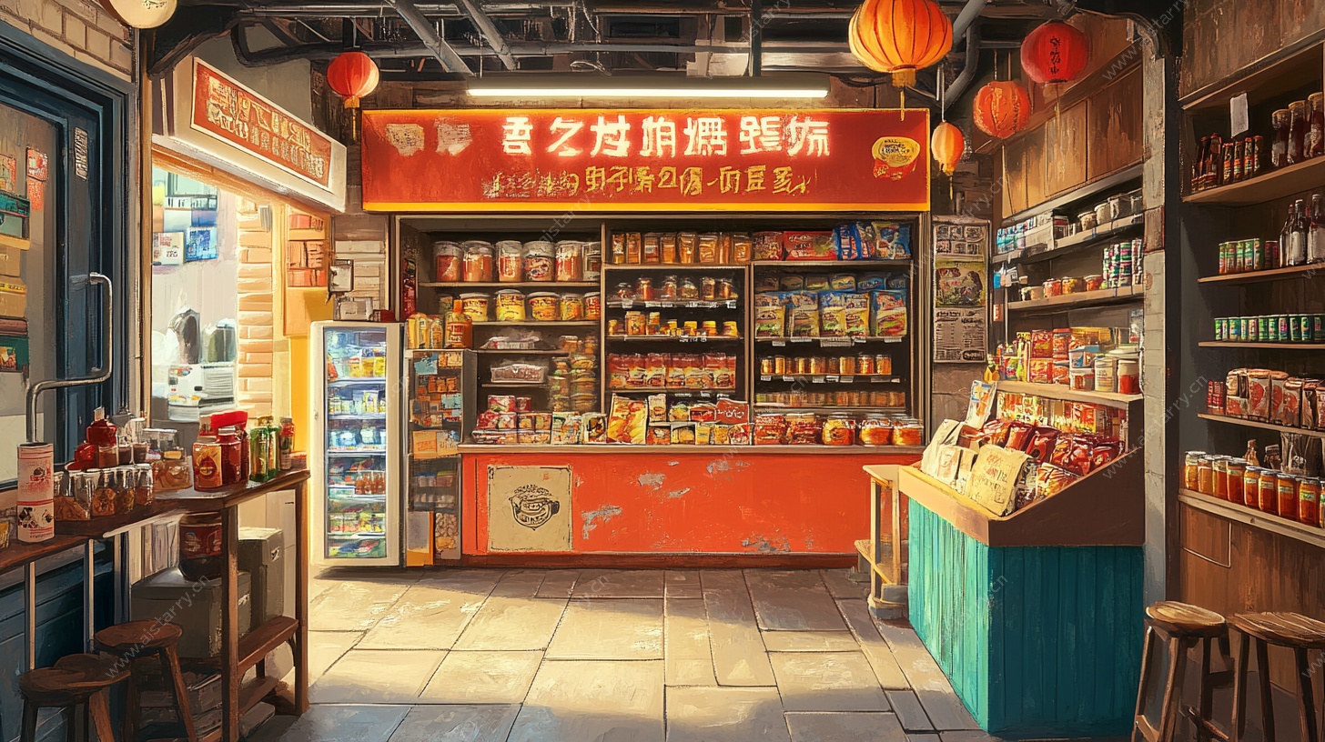 复古零食店场景插画