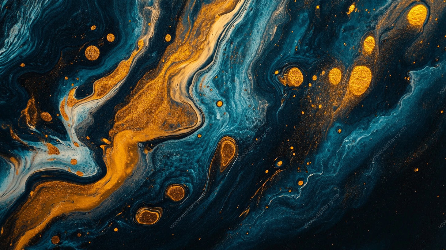 蓝金流体艺术抽象背景图
