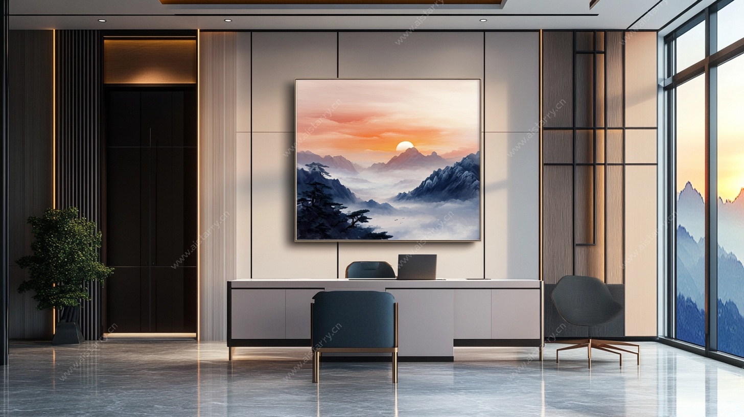 现代办公室内的山水挂画