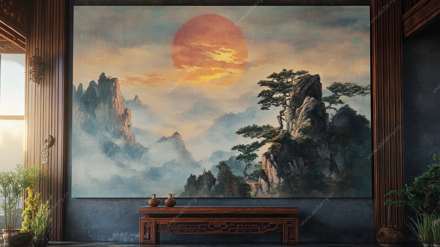 中式山水壁画 室内装饰画