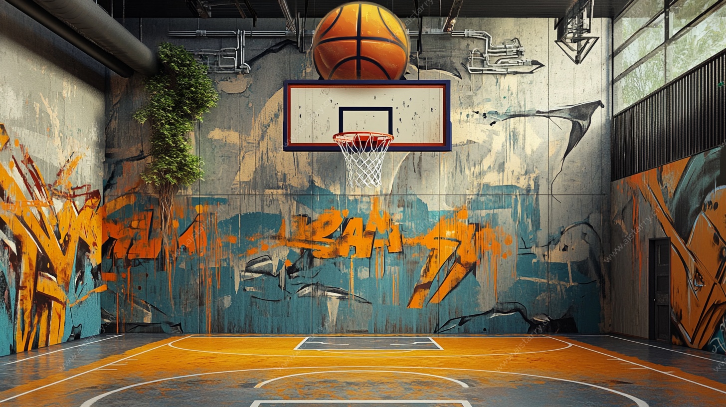 涂鸦风室内篮球场地