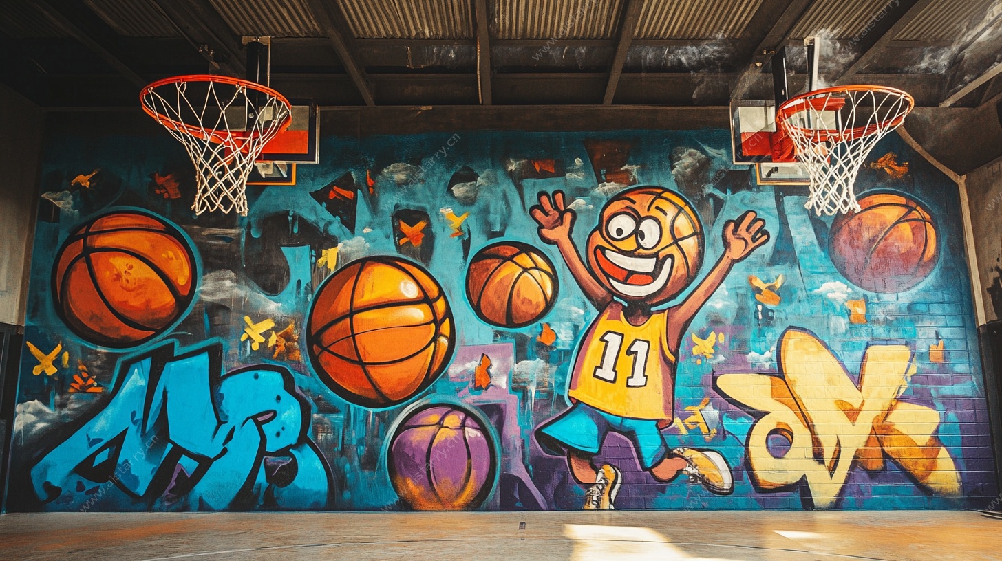 篮球主题涂鸦风室内球场