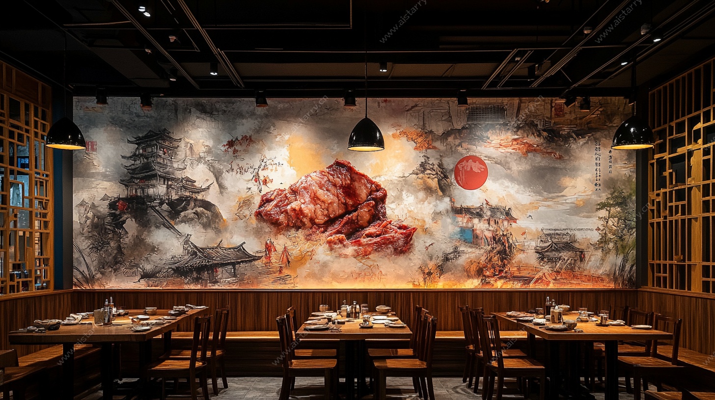 日式烤肉店壁画装饰场景
