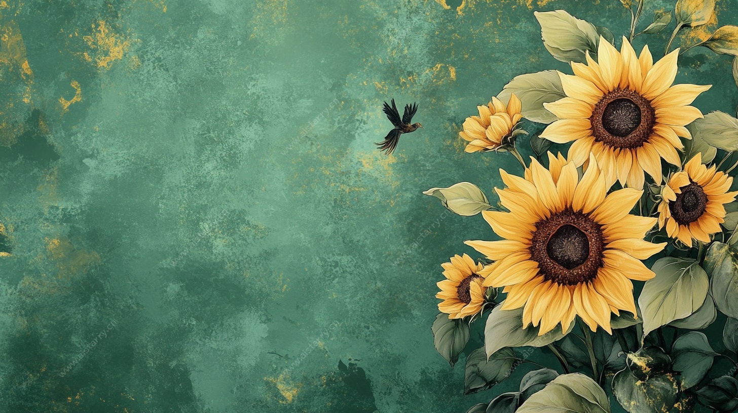 复古风向日葵与飞鸟背景