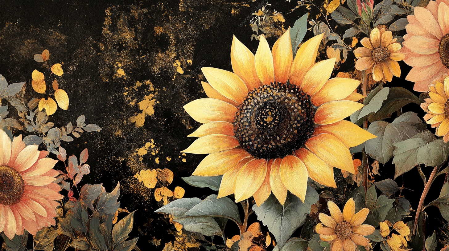 复古风向日葵花卉图案