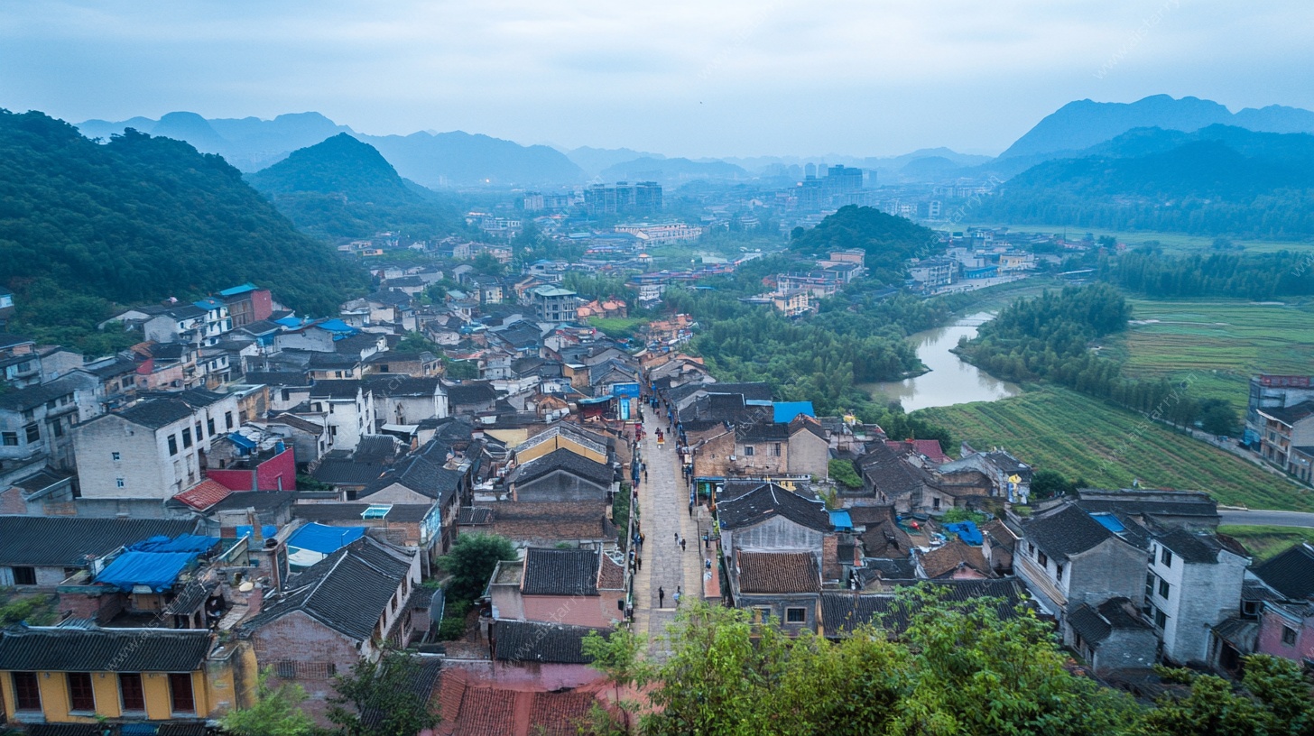 山村小镇全景风光