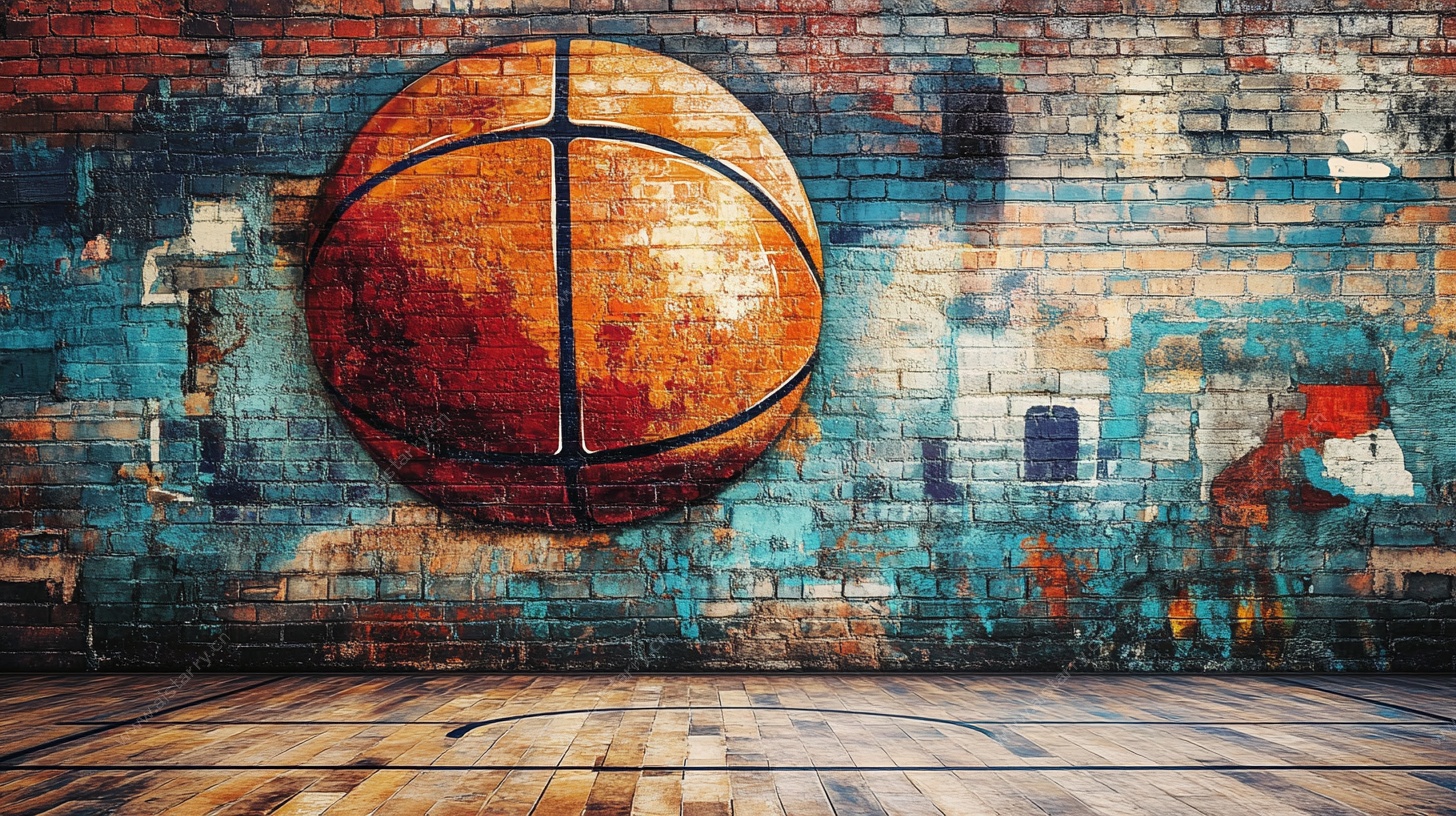 复古砖墙篮球创意背景图