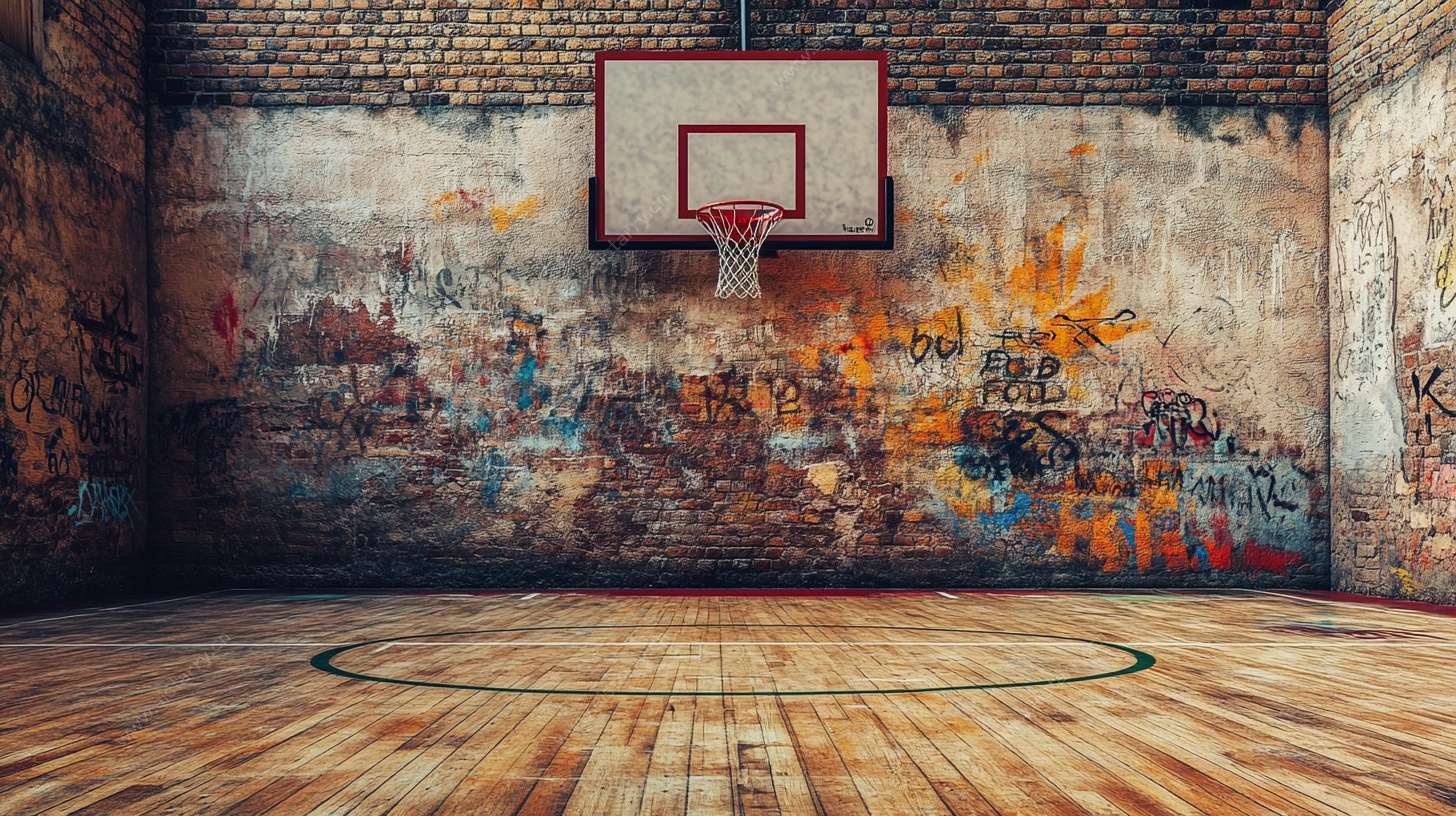 复古涂鸦风室内篮球场