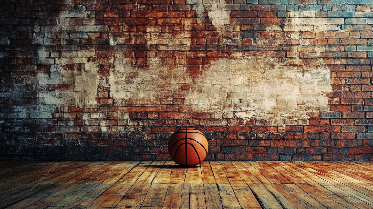砖墙前的篮球静物图