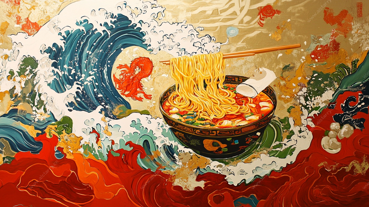 国潮风拉面插画