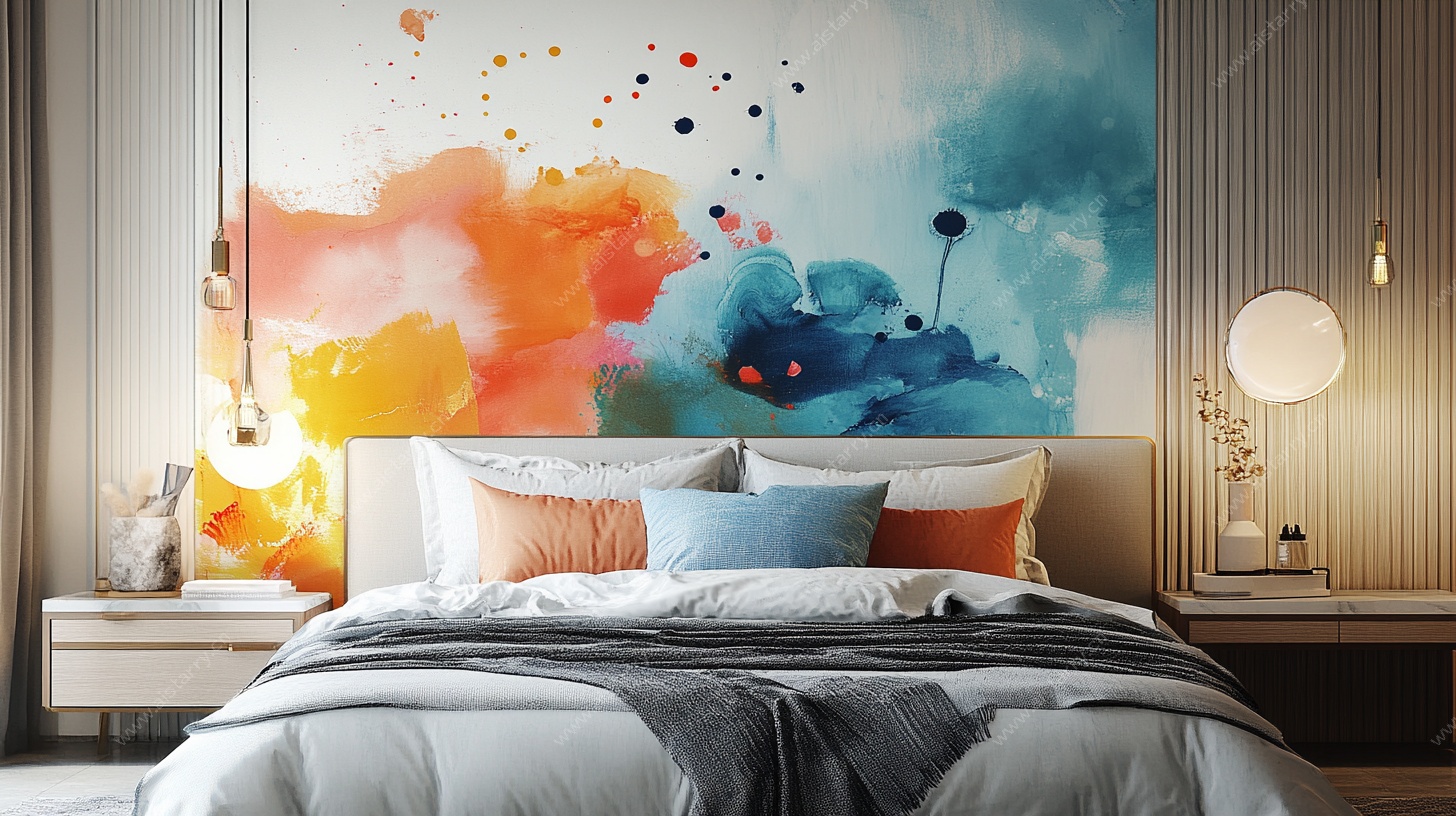 多彩水彩风卧室背景墙
