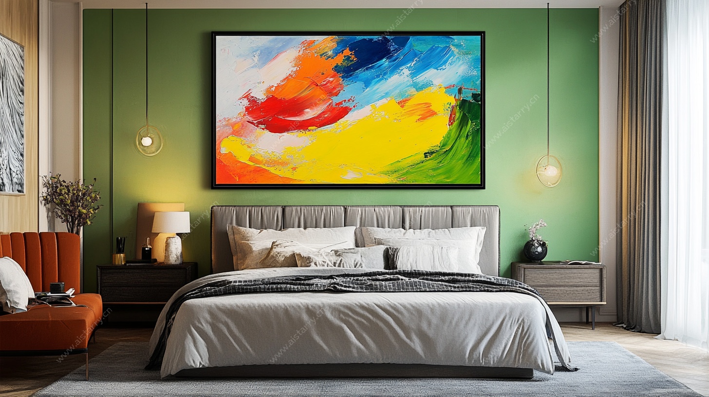 现代风卧室的多彩艺术挂画