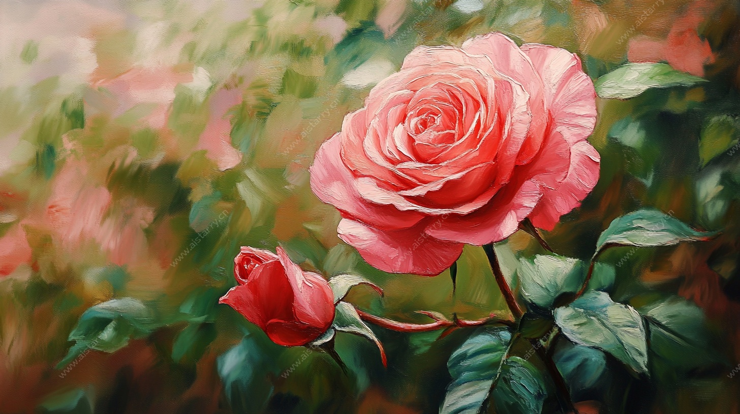 粉艳玫瑰绘画作品