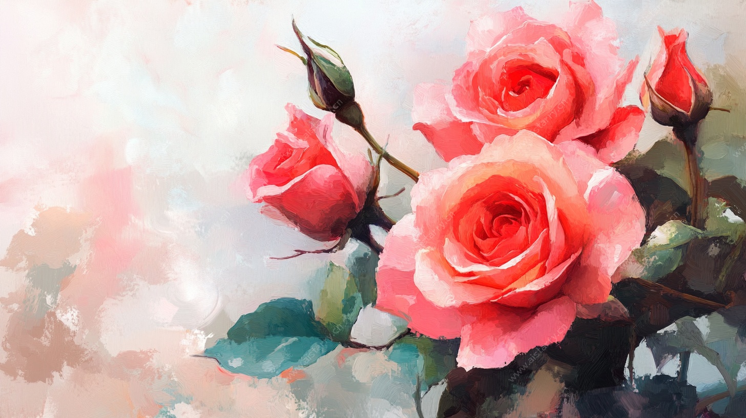 粉色水彩玫瑰花卉图