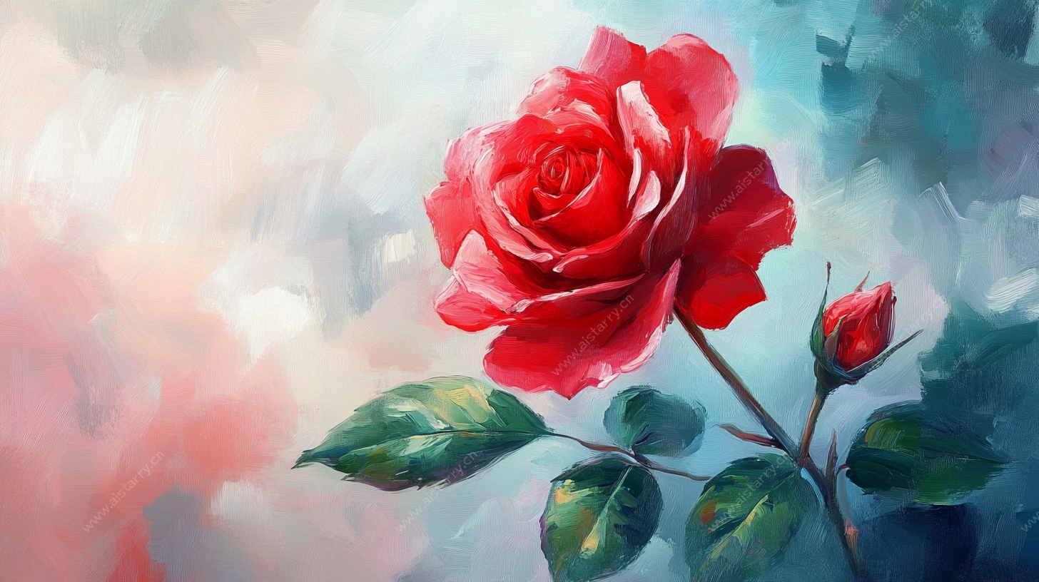 单枝红玫瑰梦幻插画