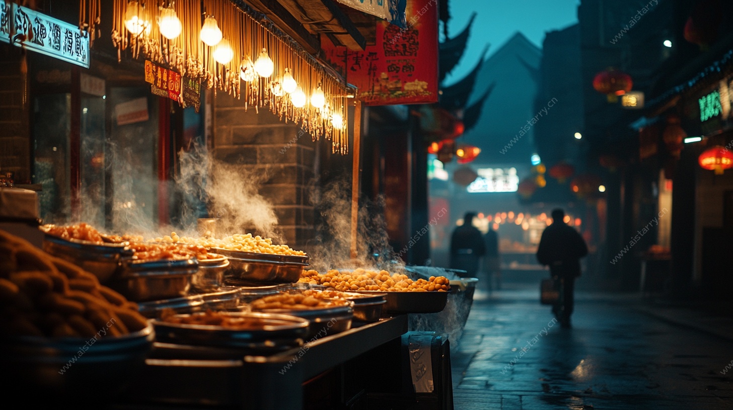 古街夜市美食烟火景象