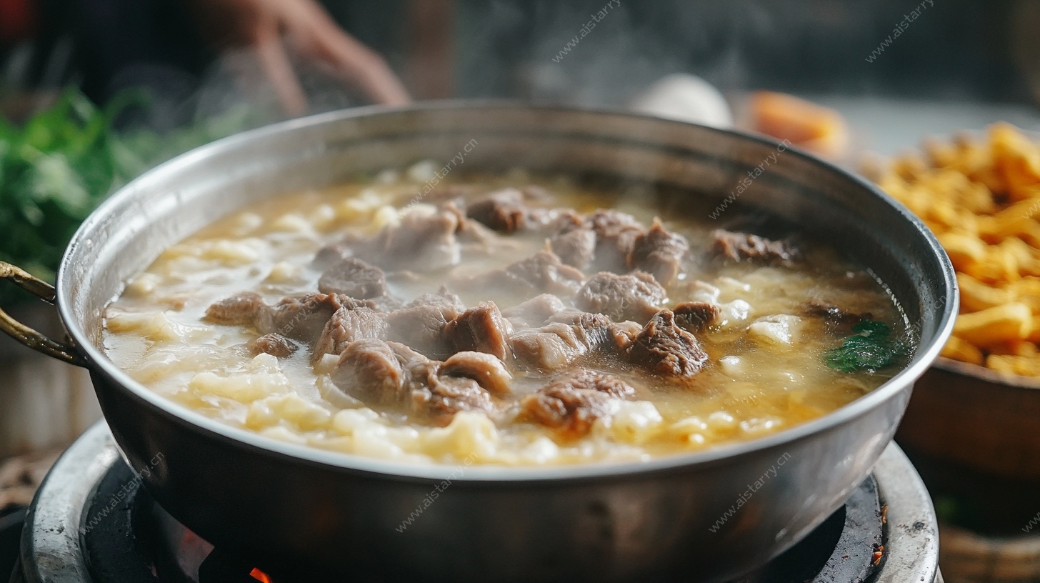 热气腾腾的牛肉火锅