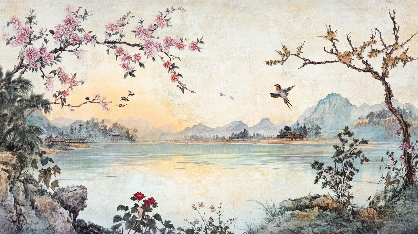 春日山水花鸟国画美景