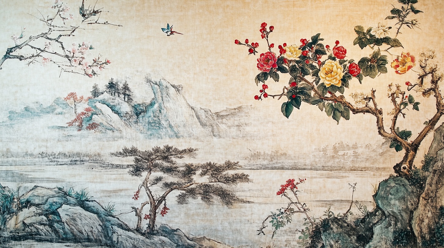 中式花鸟山水古典绘画