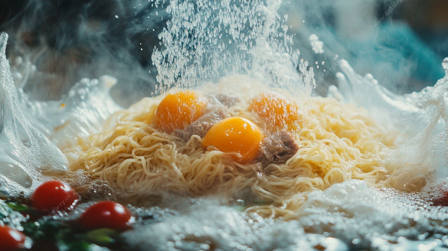 泡面入水瞬间溅起水花